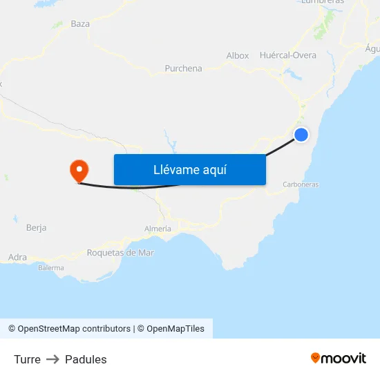 Turre to Padules map