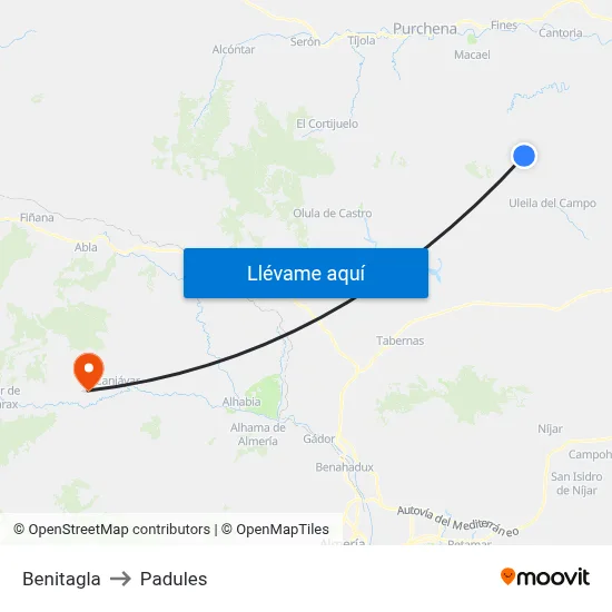 Benitagla to Padules map