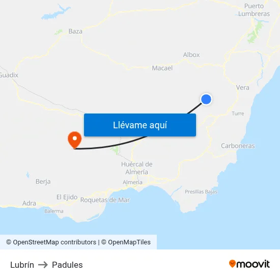 Lubrín to Padules map
