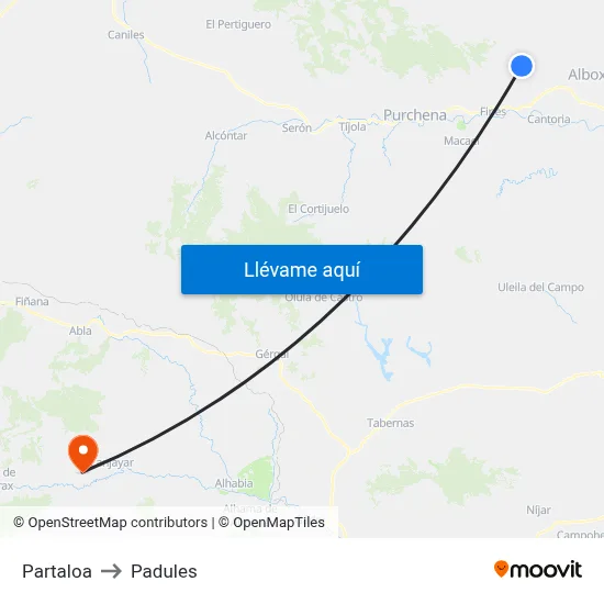 Partaloa to Padules map