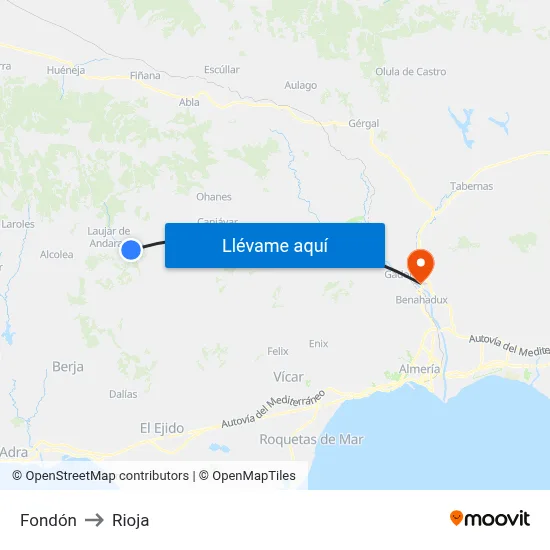 Fondón to Rioja map