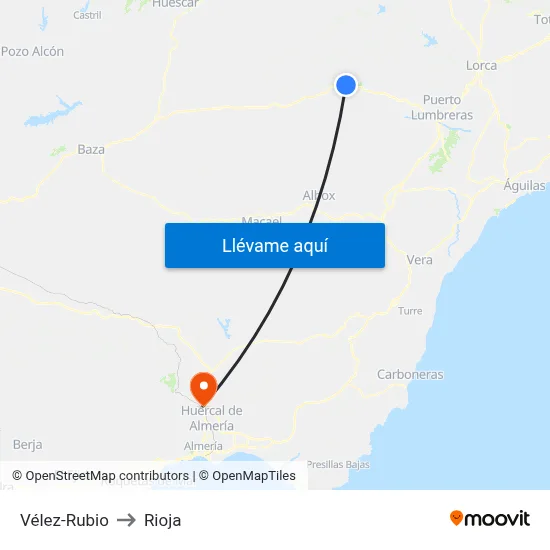 Vélez-Rubio to Rioja map