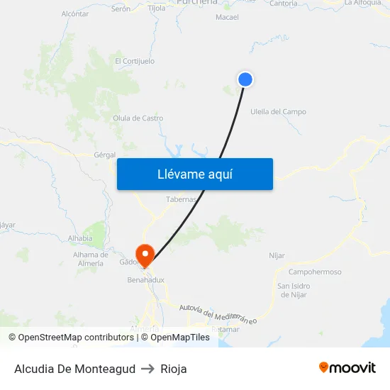 Alcudia De Monteagud to Rioja map