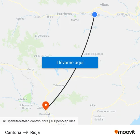 Cantoria to Rioja map