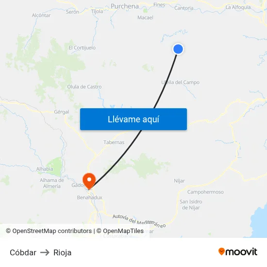 Cóbdar to Rioja map