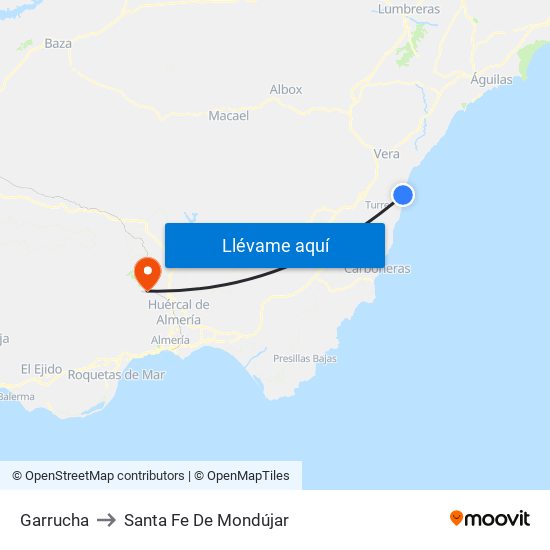 Garrucha to Santa Fe De Mondújar map