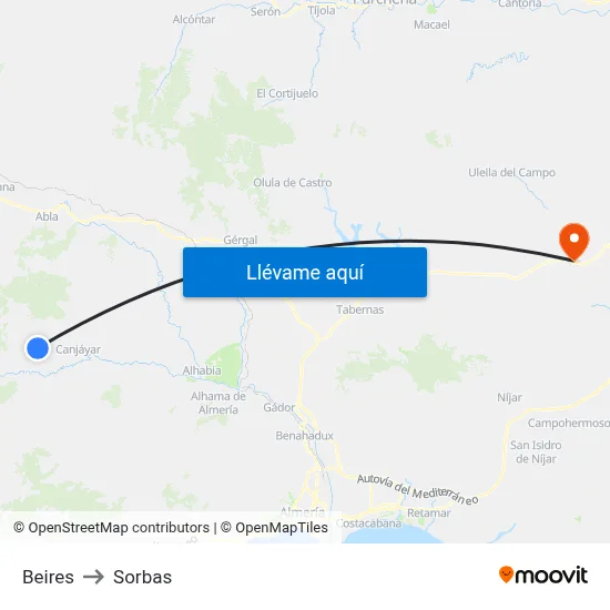 Beires to Sorbas map