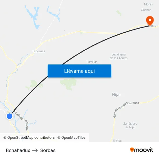 Benahadux to Sorbas map