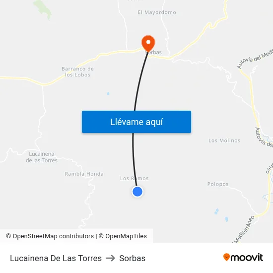 Lucainena De Las Torres to Sorbas map