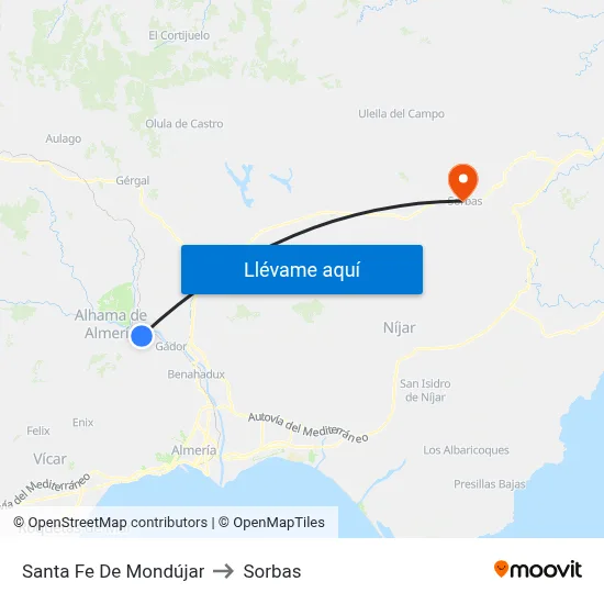 Santa Fe De Mondújar to Sorbas map