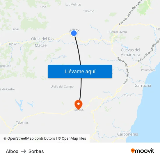 Albox to Sorbas map