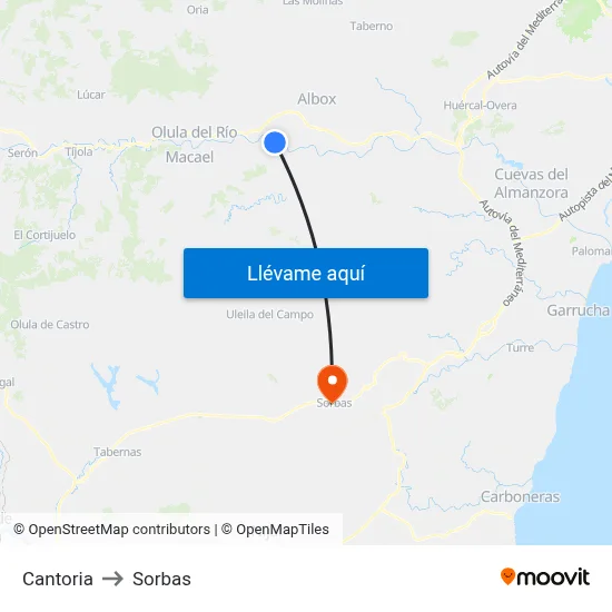 Cantoria to Sorbas map