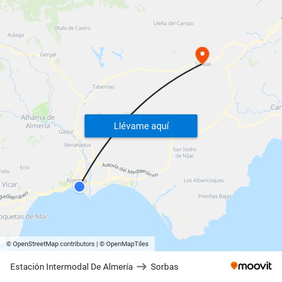 Estación Intermodal De Almería to Sorbas map