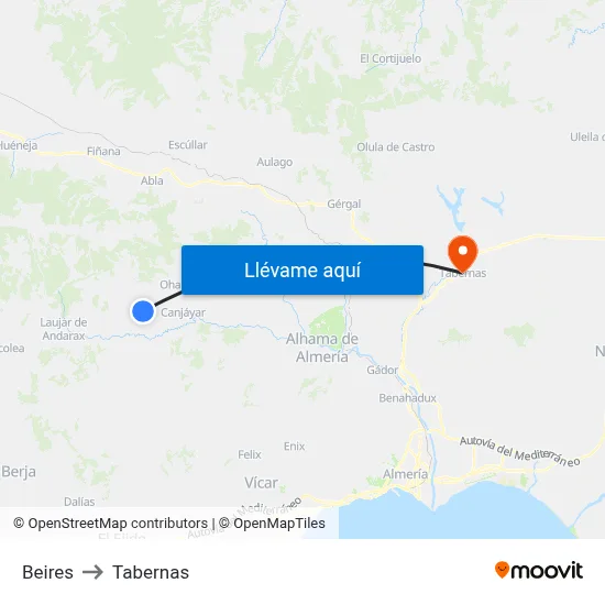 Beires to Tabernas map