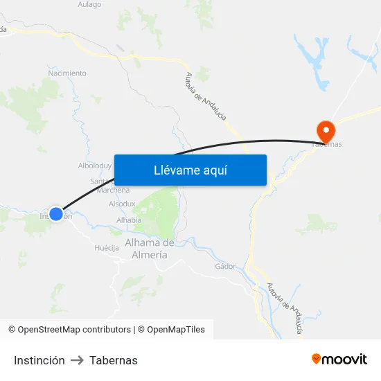 Instinción to Tabernas map