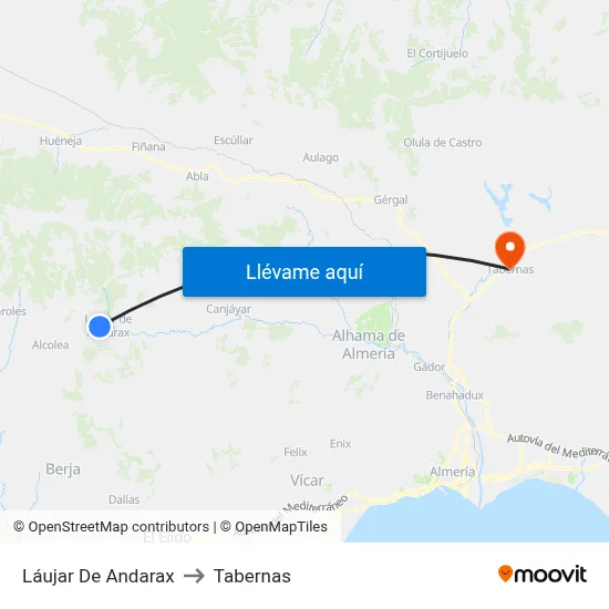 Láujar De Andarax to Tabernas map
