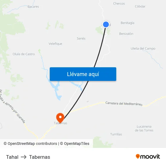 Tahal to Tabernas map