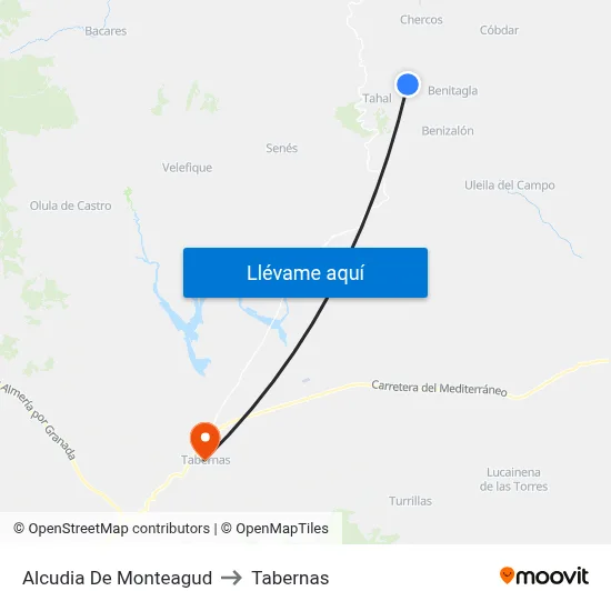Alcudia De Monteagud to Tabernas map