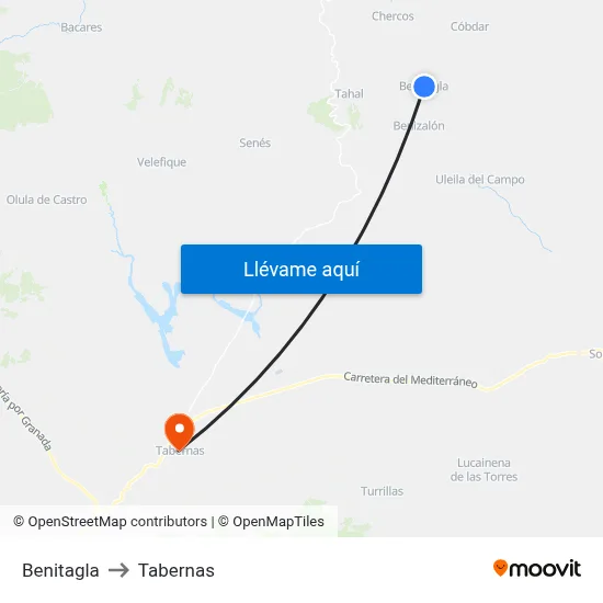 Benitagla to Tabernas map