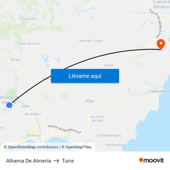 Alhama De Almería to Turre map