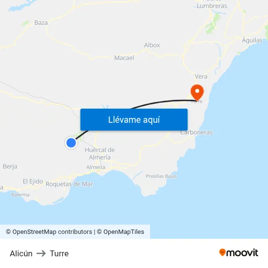 Alicún to Turre map