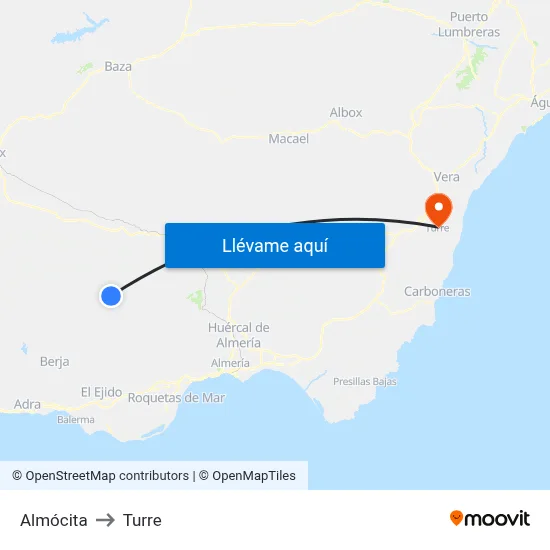 Almócita to Turre map