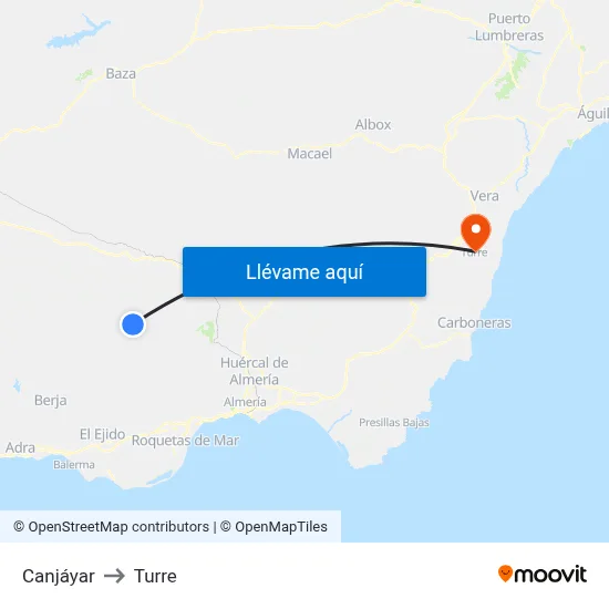 Canjáyar to Turre map