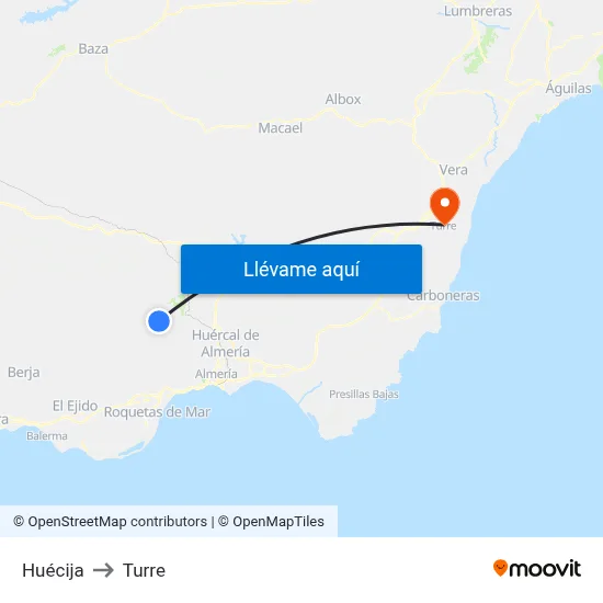 Huécija to Turre map
