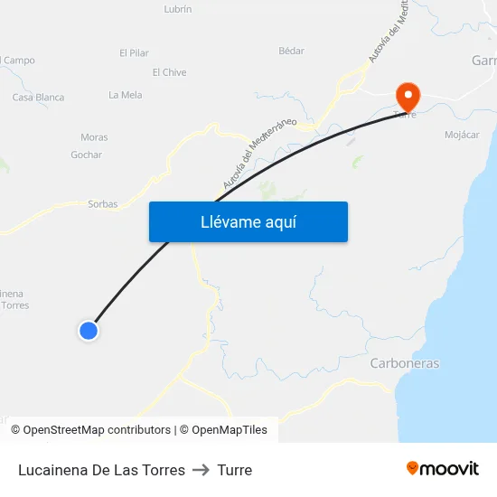 Lucainena De Las Torres to Turre map