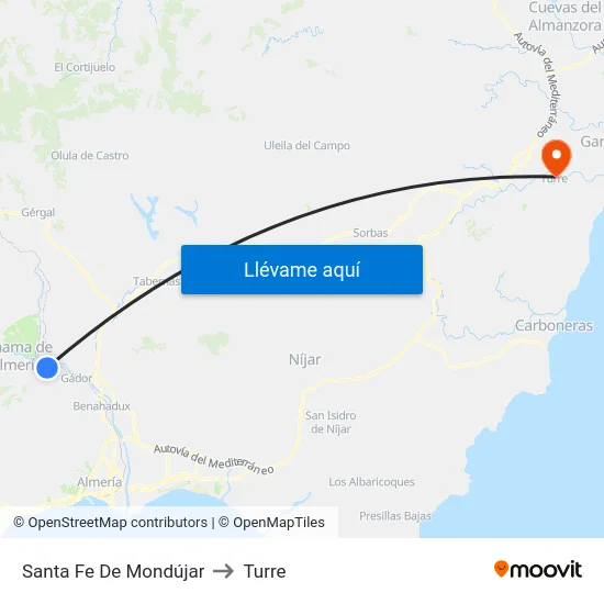 Santa Fe De Mondújar to Turre map