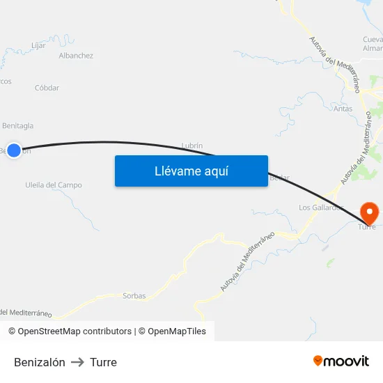 Benizalón to Turre map