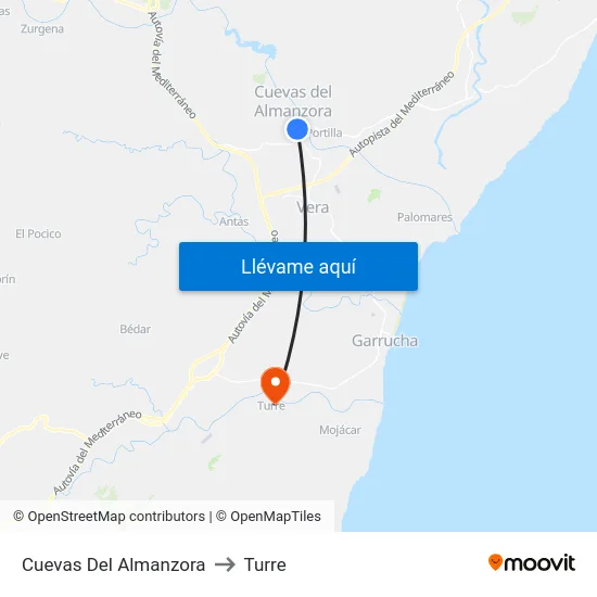 Cuevas Del Almanzora to Turre map