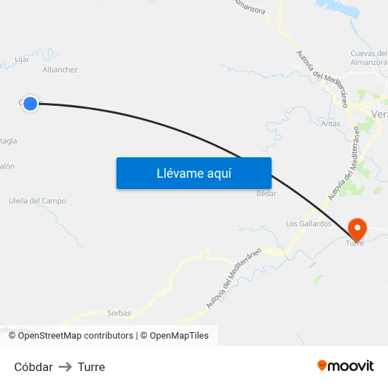 Cóbdar to Turre map
