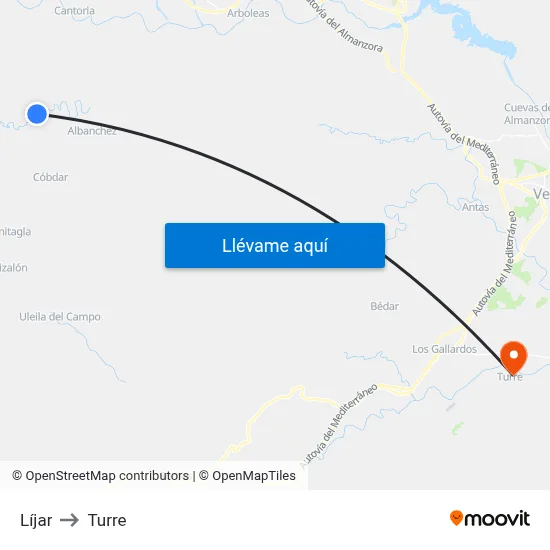 Líjar to Turre map