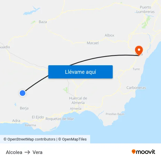 Alcolea to Vera map