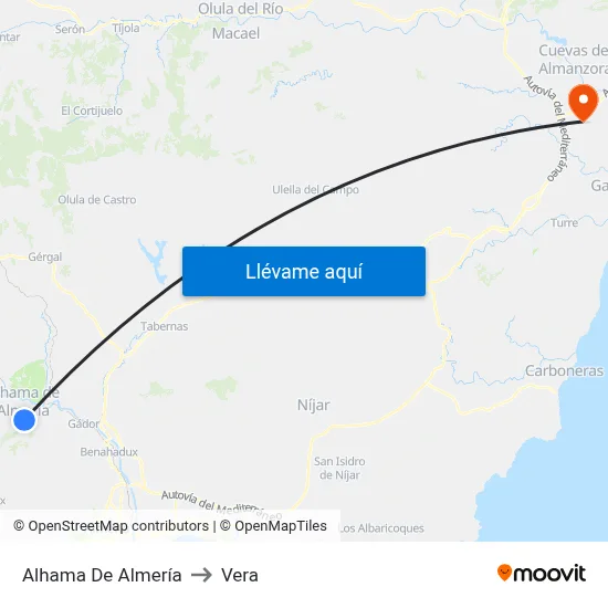Alhama De Almería to Vera map