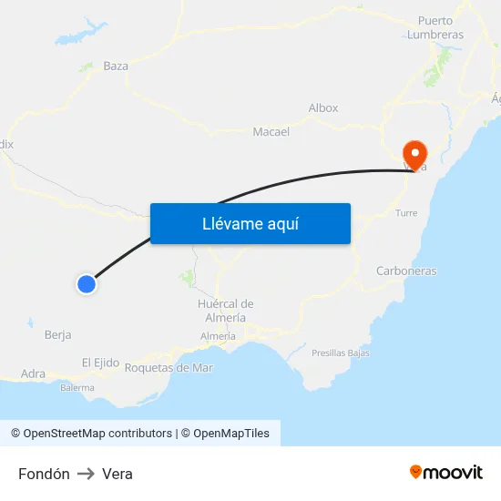 Fondón to Vera map