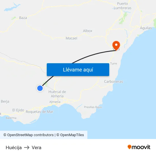 Huécija to Vera map