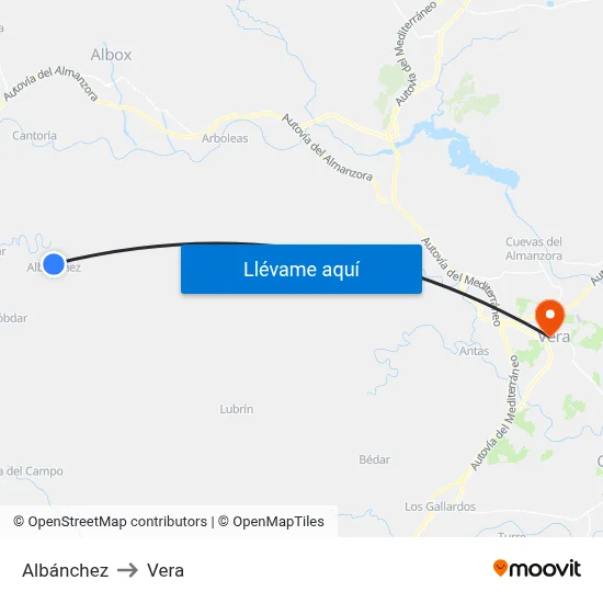 Albánchez to Vera map
