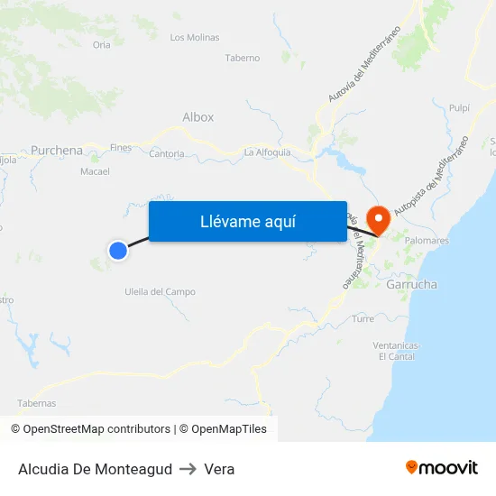 Alcudia De Monteagud to Vera map