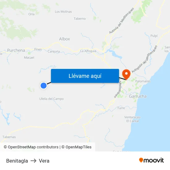 Benitagla to Vera map