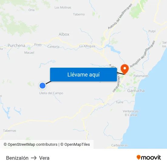 Benizalón to Vera map