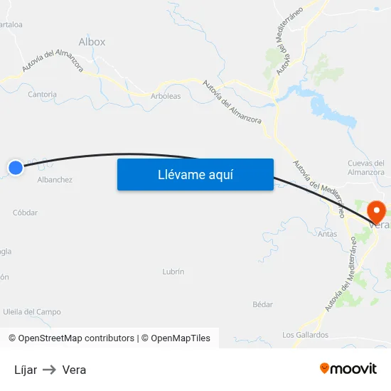 Líjar to Vera map