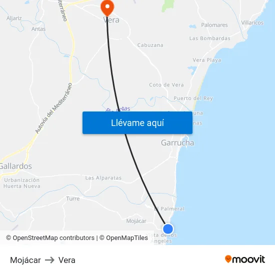 Mojácar to Vera map