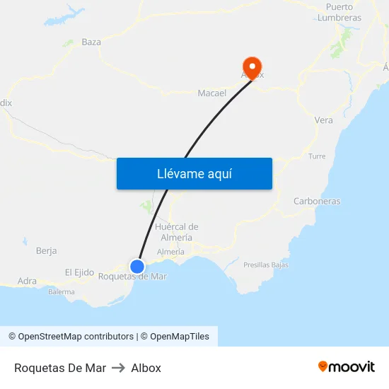 Roquetas De Mar to Albox map