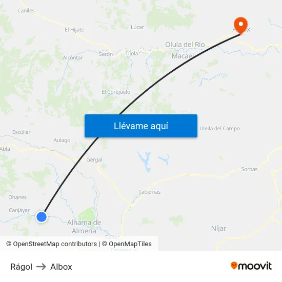 Rágol to Albox map