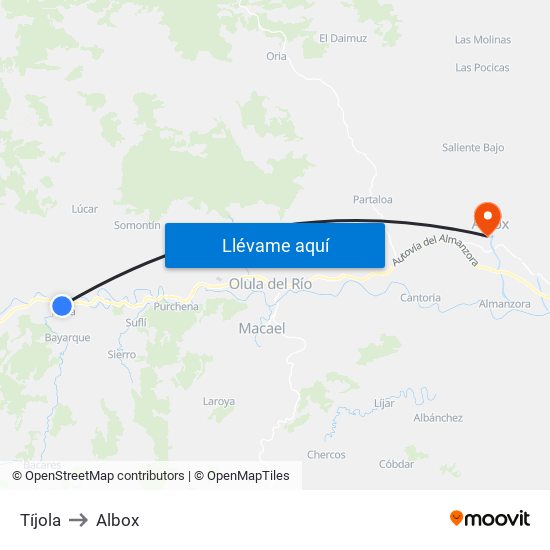 Tíjola to Albox map