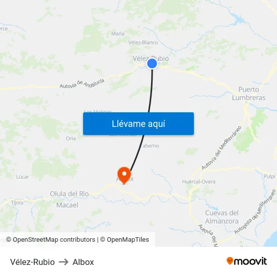 Vélez-Rubio to Albox map