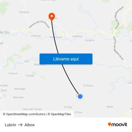 Lubrín to Albox map