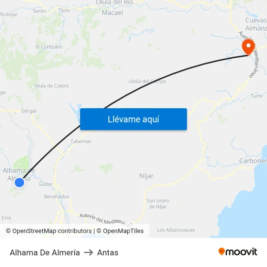 Alhama De Almería to Antas map